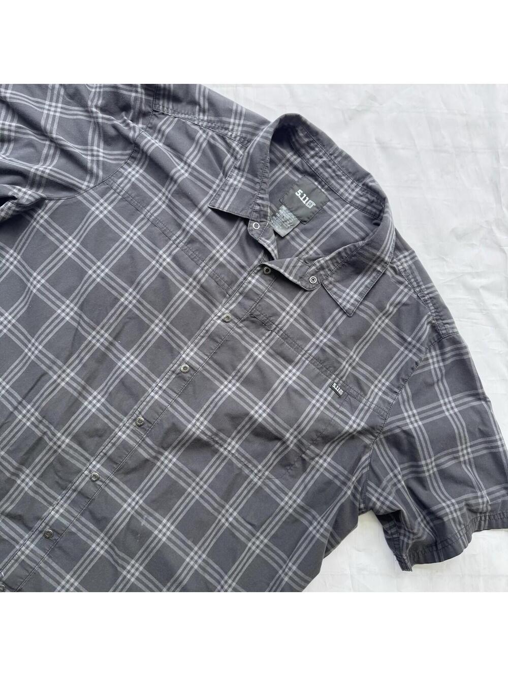 5.11 Tactical Plaid Button Up Shirt Mens XL Gray Black Short Sleeve Snap Front